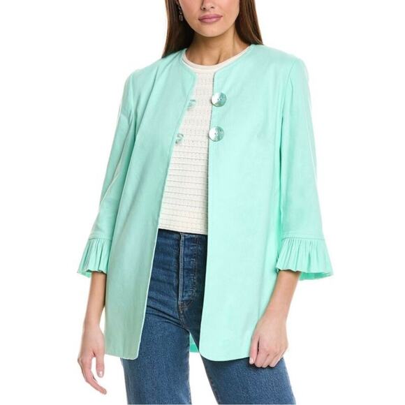 NWT Sara Campbell Carmen Linen Jacket Size 4 Navy Ruffle Cuff Coastal Preppy - Picture 4 of 16